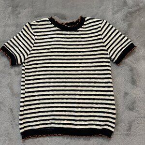Zara Crew Neck Striped Sweater Knit Women's SMALL Black Cream
